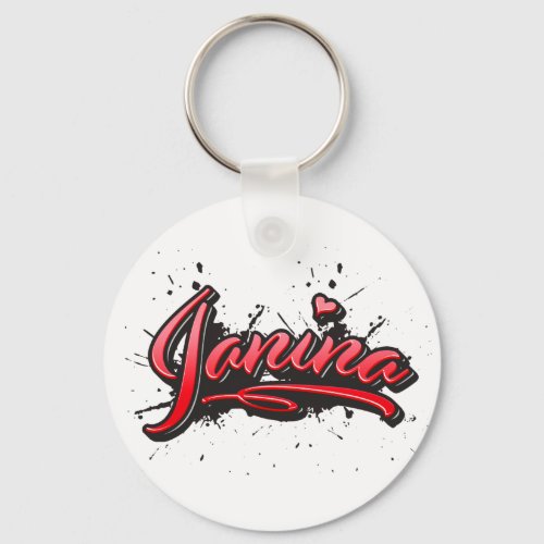 Janina red Heart Graffiti Key Keychain