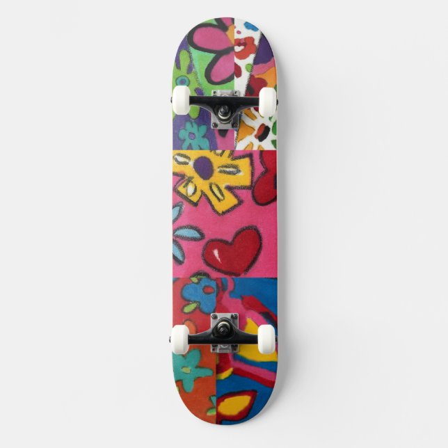 Janina's Floral Patchwork Skateboard Deck (Front)