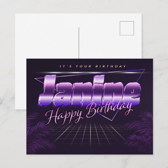 Janine Name First name purple postcard birthday (Front/Back)