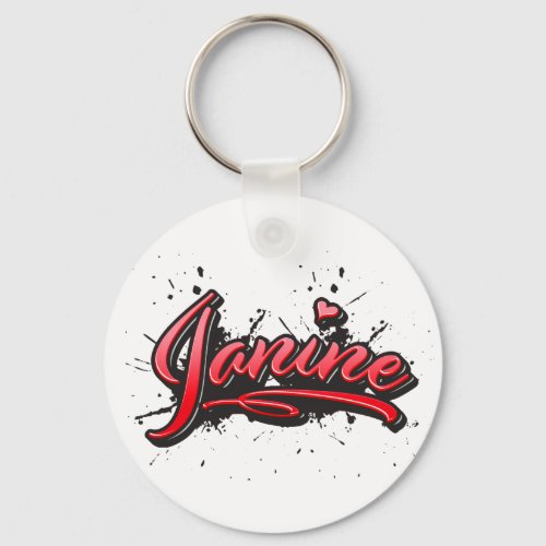Janine red Heart Graffiti Key Keychain
