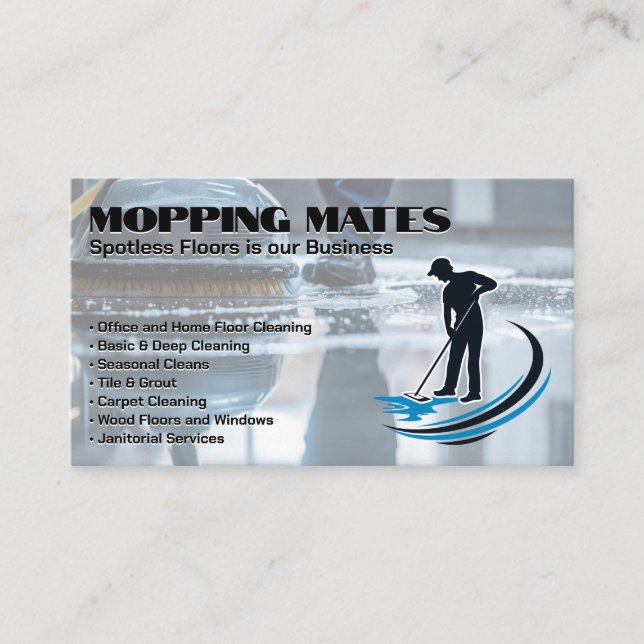 Janitor Cleaning Floors Business Card (Front)