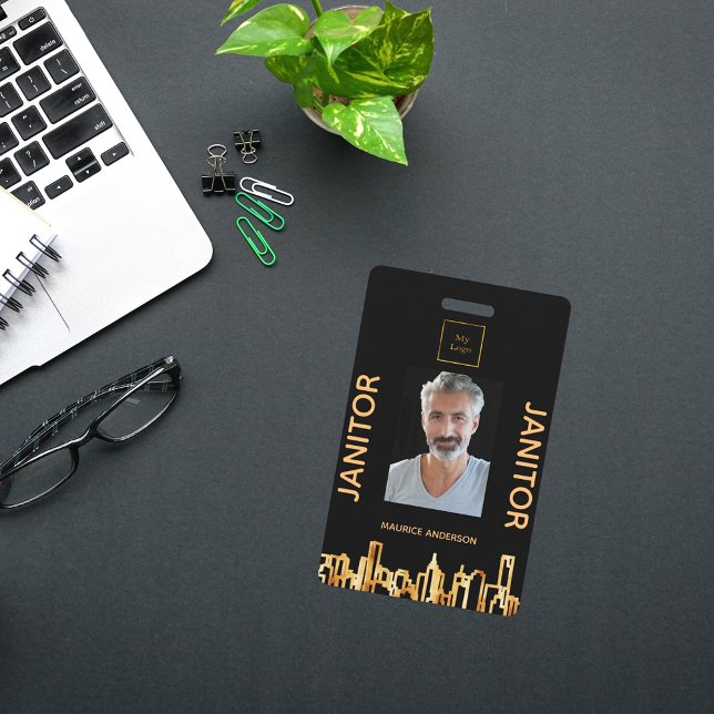 Janitor photo black gold logo city skyline badge (Creator Uploaded)