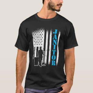 Janitor Usa Flag Janitor Facility Manager Handyman T-Shirt