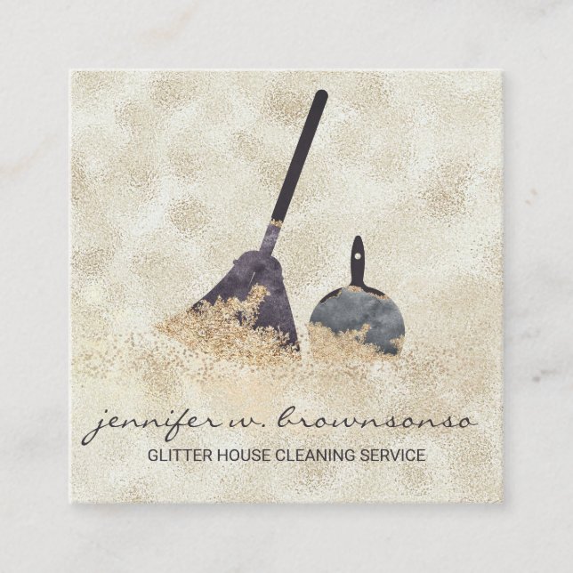 Janitorial Cleaning Gold Sparkle Maid Boss Square Business Card (Front)