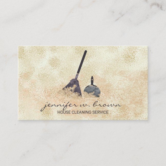 Janitorial Cleaning Gold Sparkle Maid Business Card