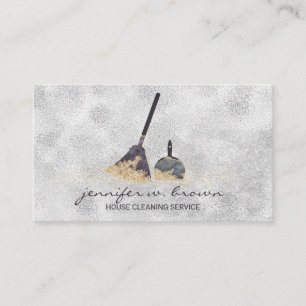 Janitorial Cleaning Gold Sparkle Maid Lady Silver Business Card
