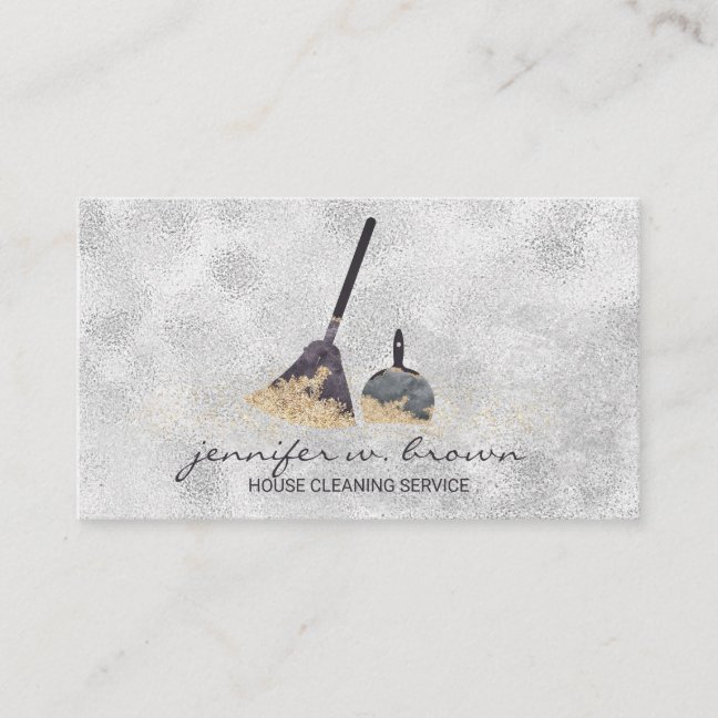 Janitorial Cleaning Gold Sparkle Maid Lady Silver Business Card