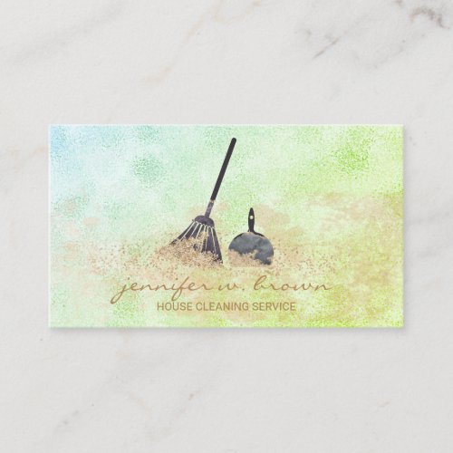 Janitorial Cleaning Green Sparkle Business Card