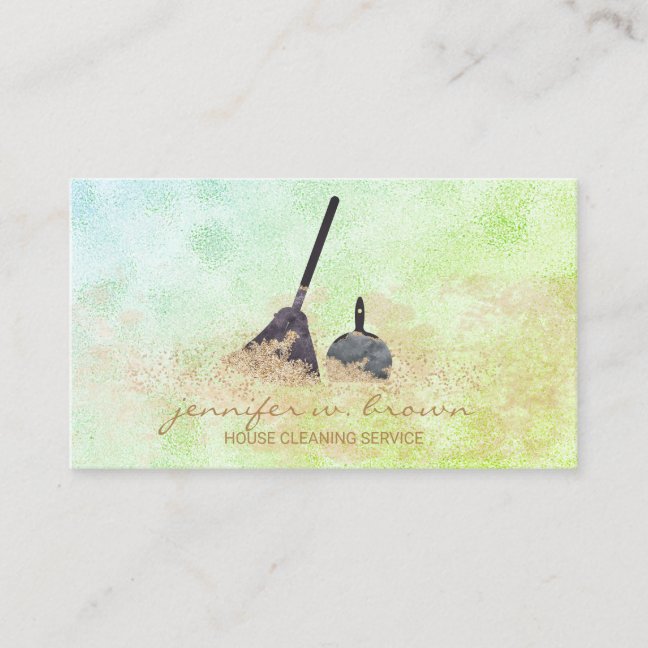 Janitorial Cleaning Green Sparkle Business Card