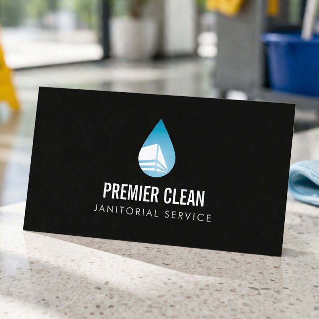 Janitorial Cleaning Professional Service Black Business Card (Creator Uploaded)