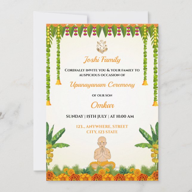 Janoi Ceremony Invitation card, Upanayanam Card (Front)