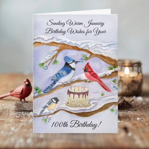 January 100th Birthday Backyard Birds Watercolor