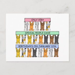 January 12th Birthday Cute Cartoon Cats Postcard