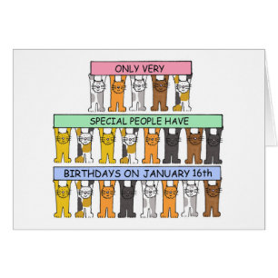 January 16th Birthday Cute Cartoon Cats Cards