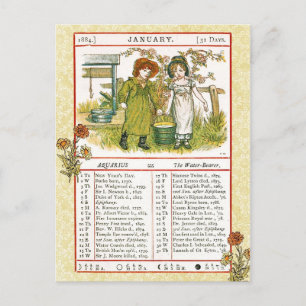 January 1884 Almanac. Aquarius, The Water Bearer Postcard
