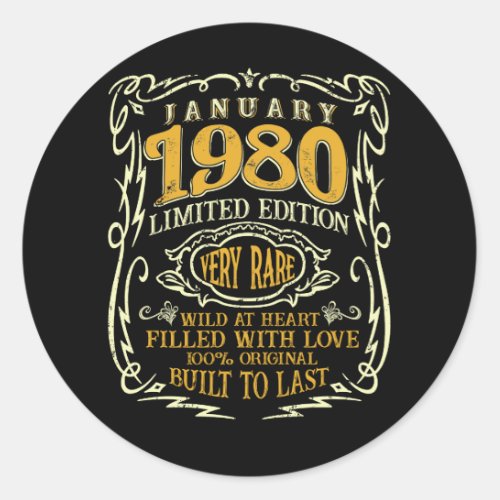 January 1980 42 Years 42nd Birthday Built To Last Classic Round Sticker