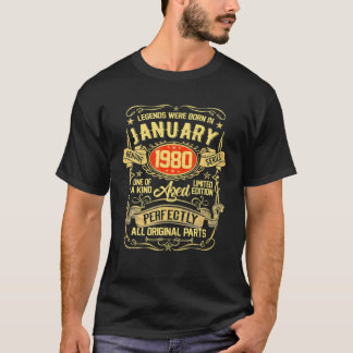 January 1980 42Th Birthday Gifts 42 Year Old Men W T-Shirt