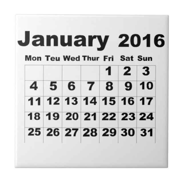 January 2016 Calendar Ceramic Tile (Front)