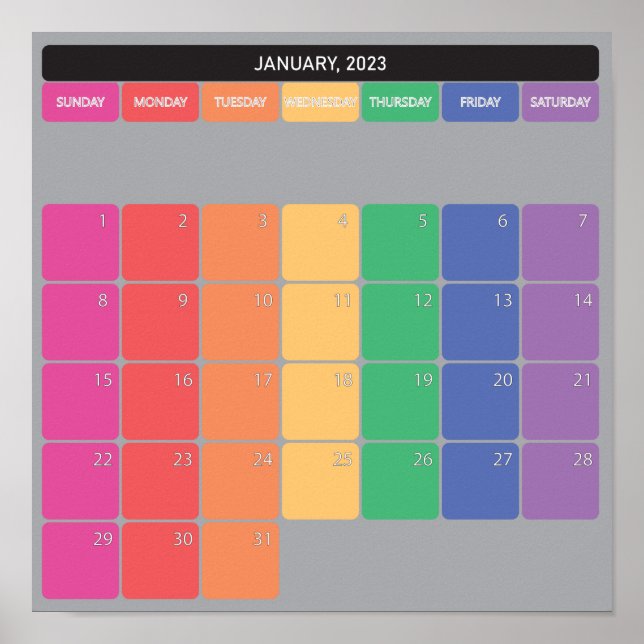 January 2023 planer calendar color days poster (Front)