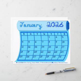 January 2026 Calendar Month Bolt Fabric Font