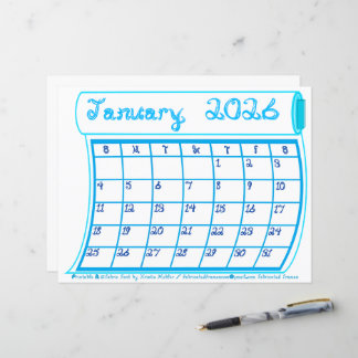 January 2026 Calendar Month Bolt Fabric Font Paper