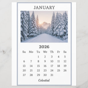 January 2026 Snowy Mountain Calendar Page 