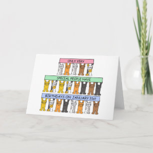 January 31st Birthday Cartoon Cats Card