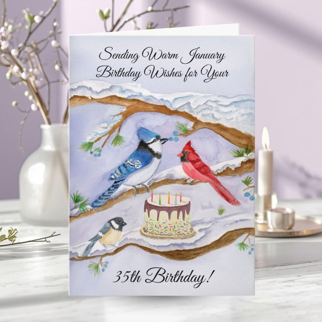 January 35th Birthday Backyard Birds Watercolor Card (Creator Uploaded)