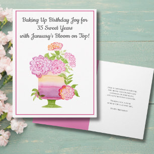 January 35th Birthday Cake Purple Carnations Card