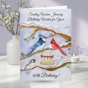January 40th Birthday Backyard Birds Watercolor Card