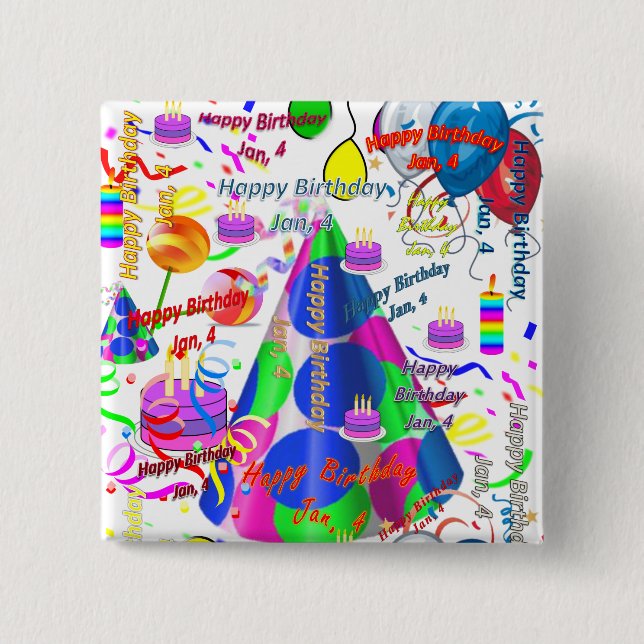 January, 4 Birthday Square Button (Front)