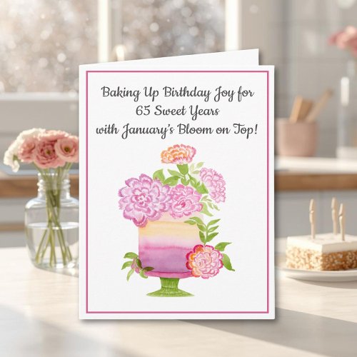 January 65th Birthday Cake Purple Carnations