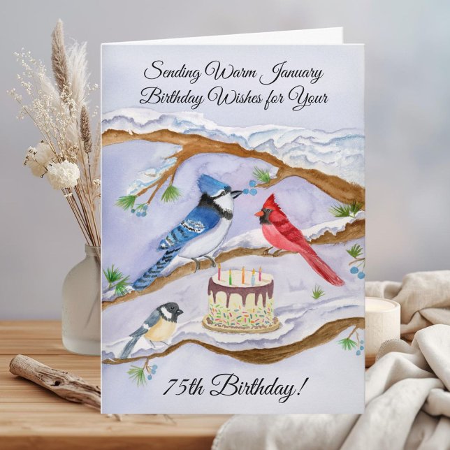January 75th Birthday Backyard Birds Watercolor Card (Creator Uploaded)
