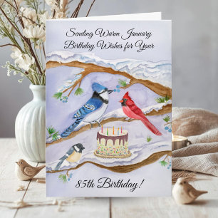 January 85th Birthday Backyard Birds Watercolor Card