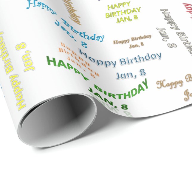 January, 8 Birthday Gift Wrapping Paper (Roll Corner)