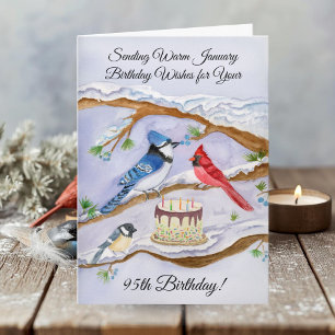 January 95th Birthday Backyard Birds Watercolor Card