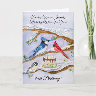 January 95th Birthday Backyard Birds Watercolor Card
