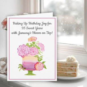 January 95th Birthday Cake Purple Carnations Card