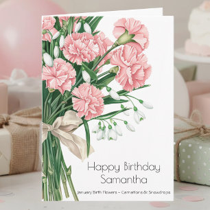 January Birth Flower Birthday Card   Carnations