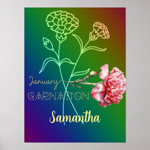 January Birth Flower_Carnation Add a Custom Name Poster