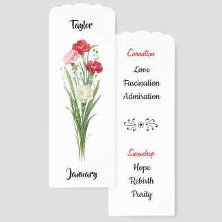 January Birth Flower Carnation and Snowdrop Bookmarks