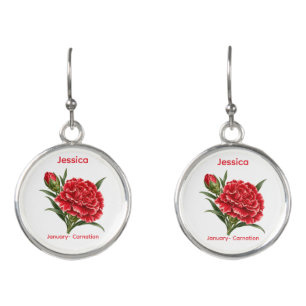 January Birth Flower Carnation Floral Earrings