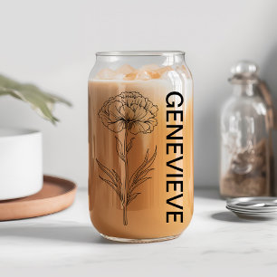 January Birth Flower Carnation with Custom Name Can Glass