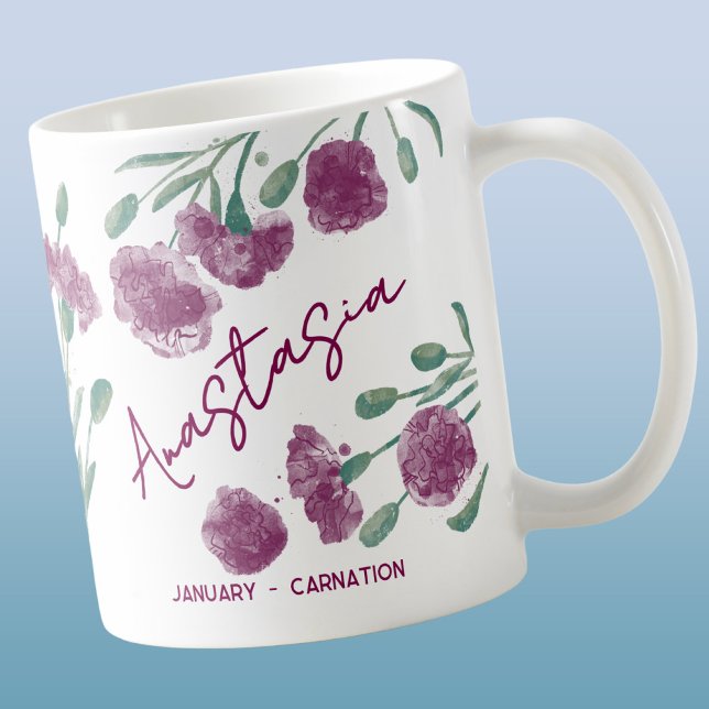 January Birth Flower Custom Name Carnation Coffee Mug (Creator Uploaded)