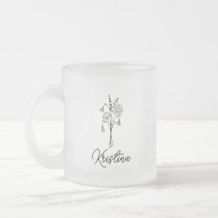 January Birth Flower & Elegant Script Name Frosted Glass Coffee Mug