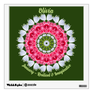 January Birth Flower Name Custom Removable Mandala Wall Decal