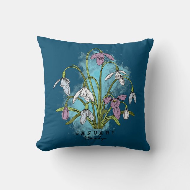 January Birth Flower Snowdrop Birth Month January Throw Pillow (Front)