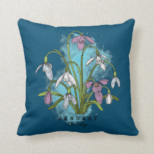 January Birth Flower Snowdrop Birth Month January Throw Pillow