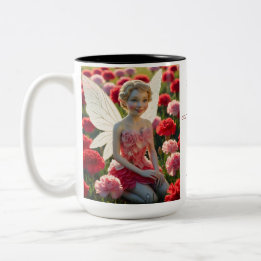 January Birth Month - Carnation Flower Fairy -  Two-Tone Coffee Mug