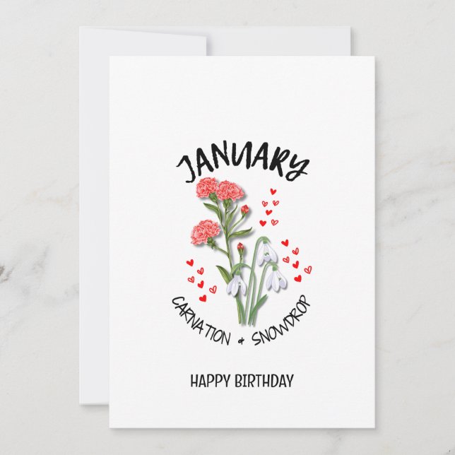 JANUARY Birth Month Flower Birthday Card (Front)